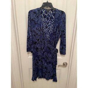 DUNIA Y2K Blue Animal Print Wrap Dress 3/4 Sleeve - Rayon & Lycra Blend - Women'
